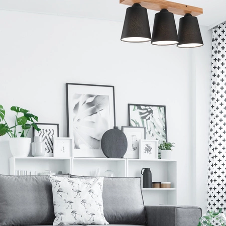 Lampa Sufitowa LULA 3xE27 Czarna Dębowa LM-3.200 Lamkur