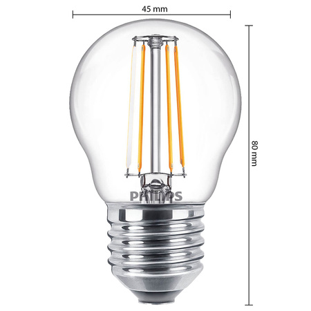 Żarówka LED E27 P45 4,3W = 40W 470lm 2700K Ciepła Filament PHILIPS