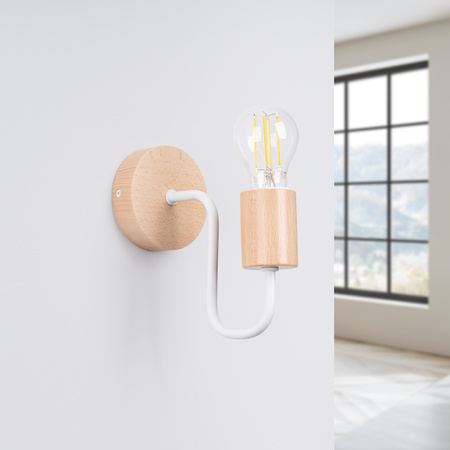 Lampa Ścienna Kinkiet 1x E27 Naturalne Drewno Biała Timbo Peach Puff SL.1664 Sollux