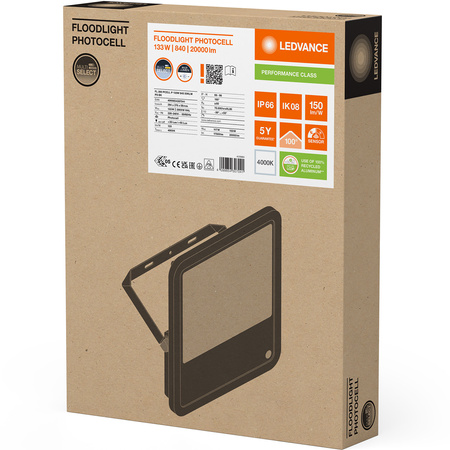 Naświetlacz LED Reflektor Zewnętrzny Lampa 165W 20000lm 4000K IP66 Czarny Z Czujnikiem Zmierzchu Floodlight Ledvance
