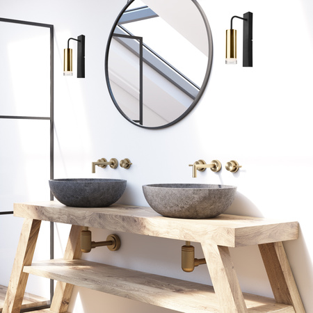 Lampa Ścienna Kinkiet DIEGO E27 Czarny Złoty KM-1.124 Lamkur