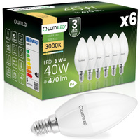 6x Żarówka LED E14 Świeczka B35 5W = 40W 470lm 3000K Ciepła 180° LUMILED