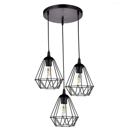 Lampa Wisząca Sufitowa Loftowa Czarna Diament Zwis Plafon do LED 3x E27 Brylant