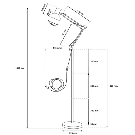 Lampa Stojąca Podłogowa Stołowa LED E27 Czarna z Regulacją Wysokości Belsa Lumiled