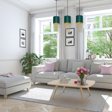 Lampa wisząca ALMERIA 3xE27 Elegancka Sznury Korali Zielona MLP64500 Milagro Metal + Tworzywo sztuczne+ Tkanina