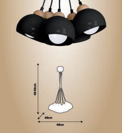 Lampa wisząca w stylu skandynawskim sufitowa czarna MiLAGRO DAMA 5x E27 Drewno + metal