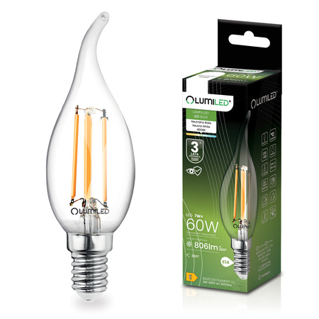 Żarówka LED E14 Świeczka BA35 7W = 60W 806lm 4000K Neutralna 360° FILAMENT LUMILED