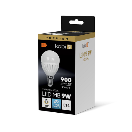 Żarówka LED E14 Kulka 9W 900lm 6000K Zimna 200° Premium Kobi