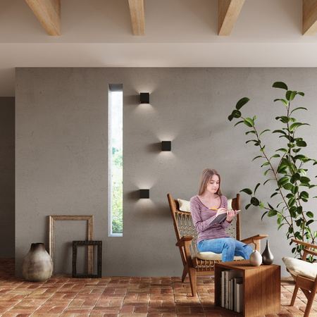 Lampa Ścienna Kinkiet Góra Dół Kwadratowa 3000K Ciepła Czarna Nowoczesna Luca Sollux