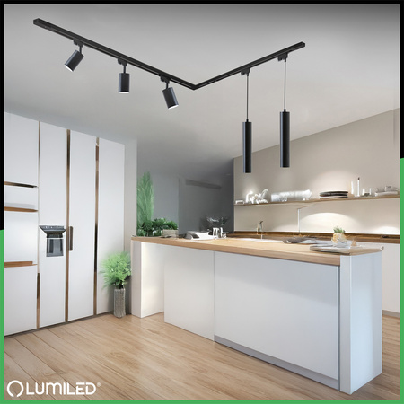 Zestaw Szyna Oświetleniowa Szynoprzewód 3m + 5x Reflektor Szynowy GU10 + Łącznik Kątowy Czarny LUMILED