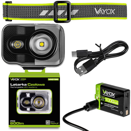LATARKA Akumulator Czołowa LED 800LM CREE + SMD PRO SERIES VA0196 VAYOX