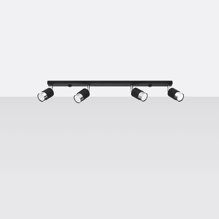 Lampa Sufitowa Oprawa Natynkowa SPOT TUBA Reflektor 4x GU10 Ruchoma Tubularna Czarna Chrom Nowoczesna Nero Sollux