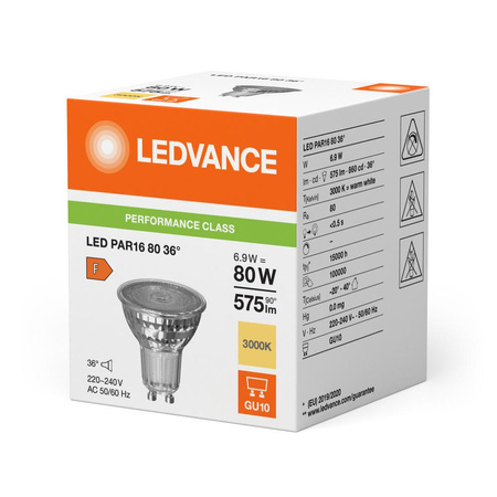 Żarówka LED Reflektor GU10 PAR16 6.9W = 80W 575lm 3000K Ciepła 36° Ledvance