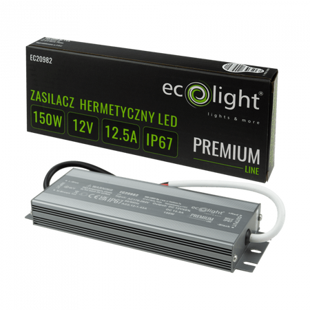 Zasilacz do Taśm LED Hermetyczny 150W 12V 12.5A IP67 PREMIUM Ecolight