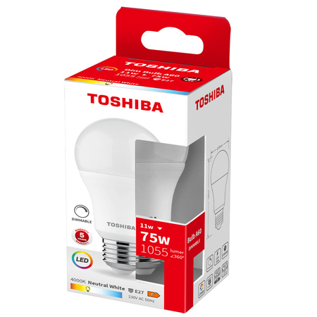 Żarówka LED E27 A60 11W = 75W 1055lm 4000K Neutralna Ściemnialna TOSHIBA