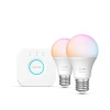 2x Żarówka LED E27 A60 8W = 60W 806lm 2200-6500K CCT + RGB SMART Inteligentna Bluetooth ZigBee White and Color Ambiance + Mostek Bridge Zestaw Startowy Philips HUE Essential