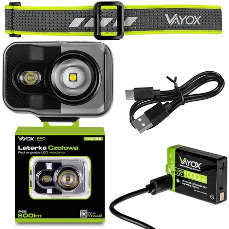 LATARKA Akumulator Czołowa LED 800LM CREE + SMD PRO SERIES VA0196 VAYOX