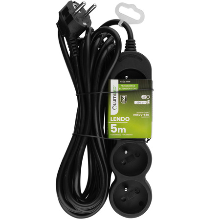 Przedłużacz Sieciowy Kabel z Uziemieniem Listwa Zasilająca 4 Gniazda 5m Czarny Sznur Lendo Lumiled