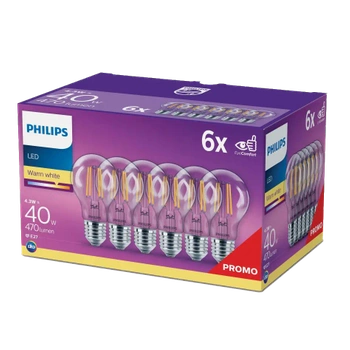Zestaw 6x Żarówka LED E27 A60 4.3W = 40W 470lm 2700K Ciepła Filament PHILIPS