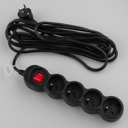 Przedłużacz Sieciowy Kabel z Uziemieniem Listwa Zasilająca 4 Gniazda 5m Włącznik ON/OFF Czarny Sznur Lendo Lumiled