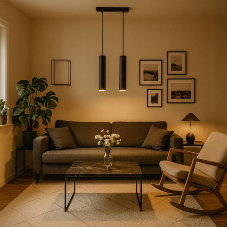 Lampa Wisząca Sufitowa KEON 2xGU10 Regulowana Tuba Czarna MASTERLED