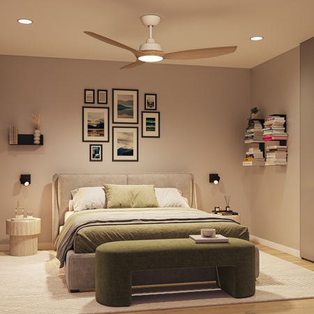 Wentylator Sufitowy 32W Lampa Sufitowa LED 24W 2650lm 3000/4300/6500K CCT Biała Brązowa + Pilot Olas Philips