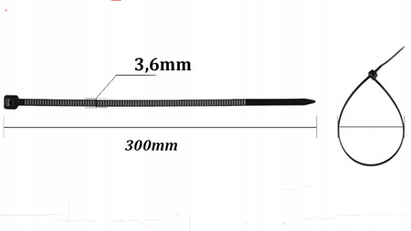 Opaska Zaciskowa Kablowa Mocna 3,6x300mm czarna 100 sztuk ECOLIGHT