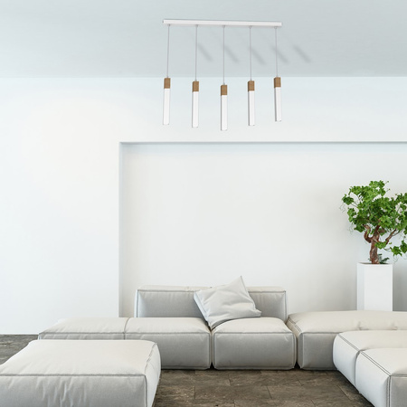 Lampa Wisząca Sufitowa SOLO SAWN Biała Patyna Drewniana 5x mini GU10 Milagro