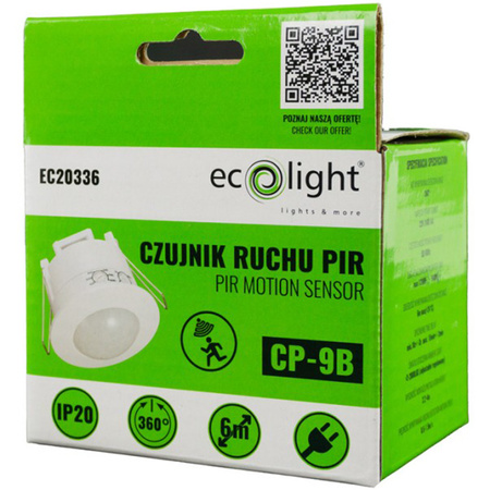 Czujnik Ruchu i Zmierzchu PIR Podtynkowy 360° 6m Wewnętrzny Biały