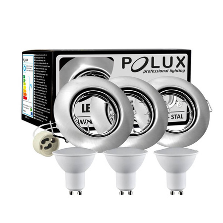 Zestaw 3x Oprawa halogenowa ruchoma GOLDLUX (Polux) okrągła nikiel + żarówka LED GU10 3,5W