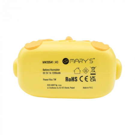 Lampka Nocna Dziecięca LED 1W 3000K Ciepła USB Akumulatorowa 1200mAh Żółta KURCZACZEK MARY'S
