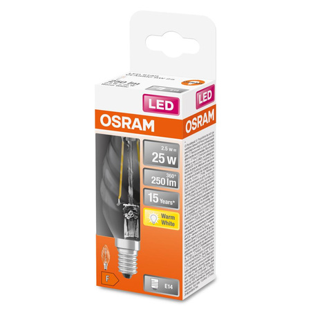 Żarówka LED BW35 Świeczka E14 2.5W = 25W 250lm 2700K Ciepła 300° Retrofit Filament CLASSIC Osram