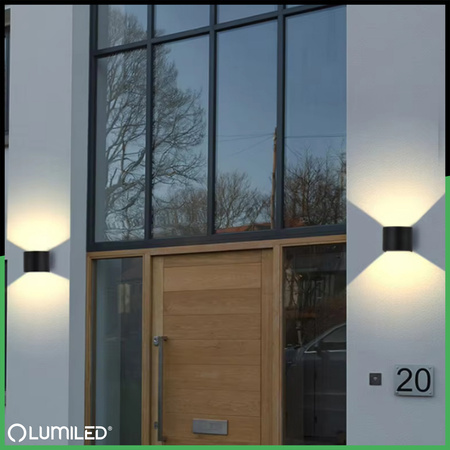 Kinkiet Ogrodowy Elewacyjny LED 2x3W 4000K Regulowany góra dół Czarny PINUS LUMILED