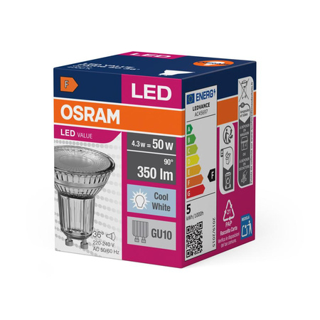 Żarówka LED PAR16 Reflektor GU10 4.3W = 50W 350lm 4000K Neutralna 36° VALUE Osram