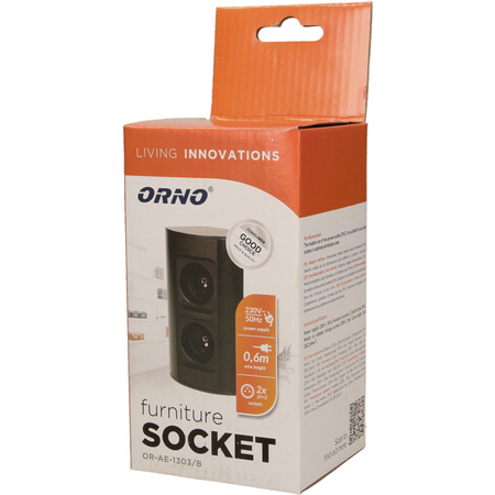 Gniazdo Podwójne Meblowe Elektryczne Narożne Natynkowe Listwa Podszafkowe Czarne ORNO