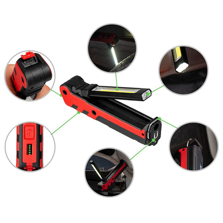 Latarka Akumulatorowa Warsztatowa Składana Magnes COB + LED 140lm + 360lm VA0104 Vayox
