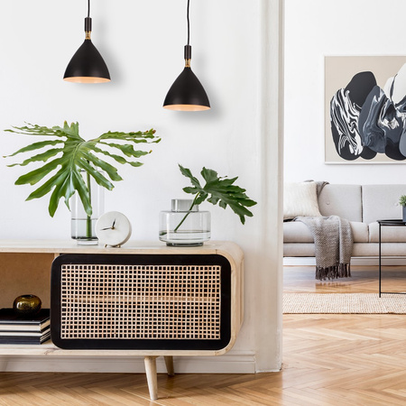 Lampa wisząca OTTO 1xE27 Klasyczna Czarna Złote Wnętrze ML6158 Metal + Szkło