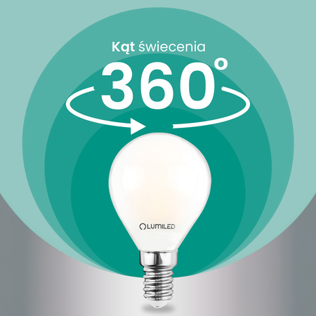 Żarówka LED E14 Kulka P45 2,2W 470lm = 40W 4000K Neutralna 360° Filament KLASA A LUMILED
