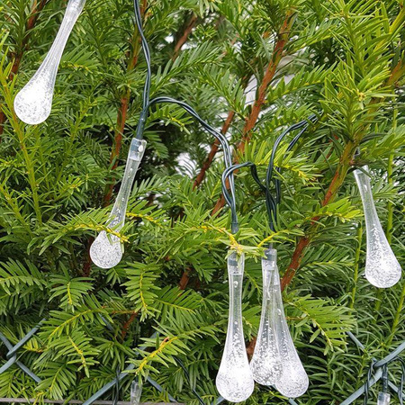 Girlanda Solarna Ogrodowa Łańcuch Świetlny Łezki 30 LED 4,9m Biała Zimna