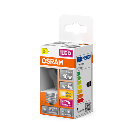 Żarówka LED P45 Kulka E27 3.4W = 40W 470lm 2700K Ciepła CRI90 300° Filament Ściemnialna SUPERSTAR PLUS CLASSIC Osram