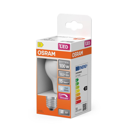 Żarówka LED A60 E27 11W = 100W 1521lm 4000K Neutralna 300° Ściemnialna Retrofit Filament CLASSIC Osram