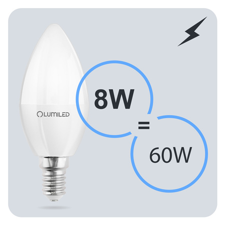 Żarówka LED E14 Świeczka B35 8W = 60W 806lm 3000K Ciepła 180° LUMILED