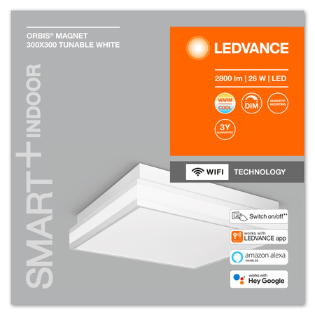 Plafon LED Lampa Sufitowa Oprawa Natynkowa 26W 2000lm CCT Ściemnialna Kwadratowa Biały SMART+ WiFi Magnet Ledvance