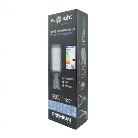 Lampa Uliczna Drogowa LED 30W 3900lm 6500K Zimna IP65 130lm/W PREMIUM Ecolight