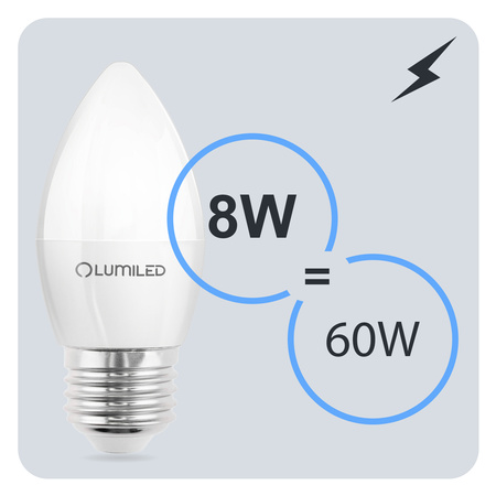 Zestaw 6x Żarówka LED E27 B35 8W = 60W 806lm 6500K Zimna 180° LUMILED