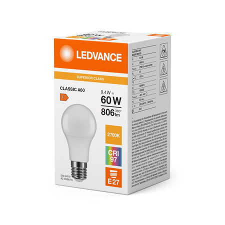 Żarówka LED A60 E27 9.4W = 60W 806lm 2700K Ciepła Biała LEDVANCE
