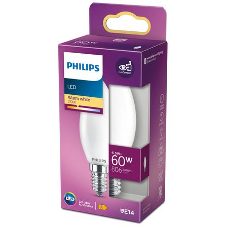 Żarówka LED Świeczka E14 B35 6.5W = 60W 806lm 2700K Ciepła Filament Mleczna PHILIPS