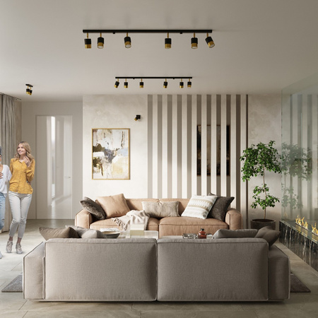 Lampa Sufitowa Oprawa Natynkowa SPOT TUBA Reflektor 3x GU10 Ruchoma Tubularna Czarna Złota Nowoczesna Nero Sollux