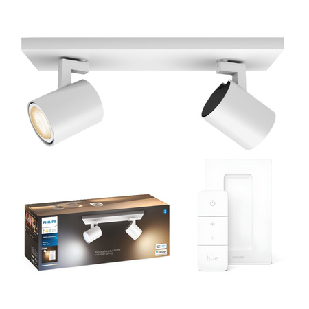 Lampa sufitowa Reflektor LED Spot Runner Biały 2x 5W CCT PHILIPS HUE Bluetooth Zigbee + Przełącznik Dimmer Switch