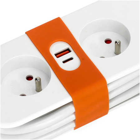 Przedłużacz z Uziemieniem FlowFlexer Orange 2x230V + USB-A/USB-C 16A 3680W 1,4m Kobi